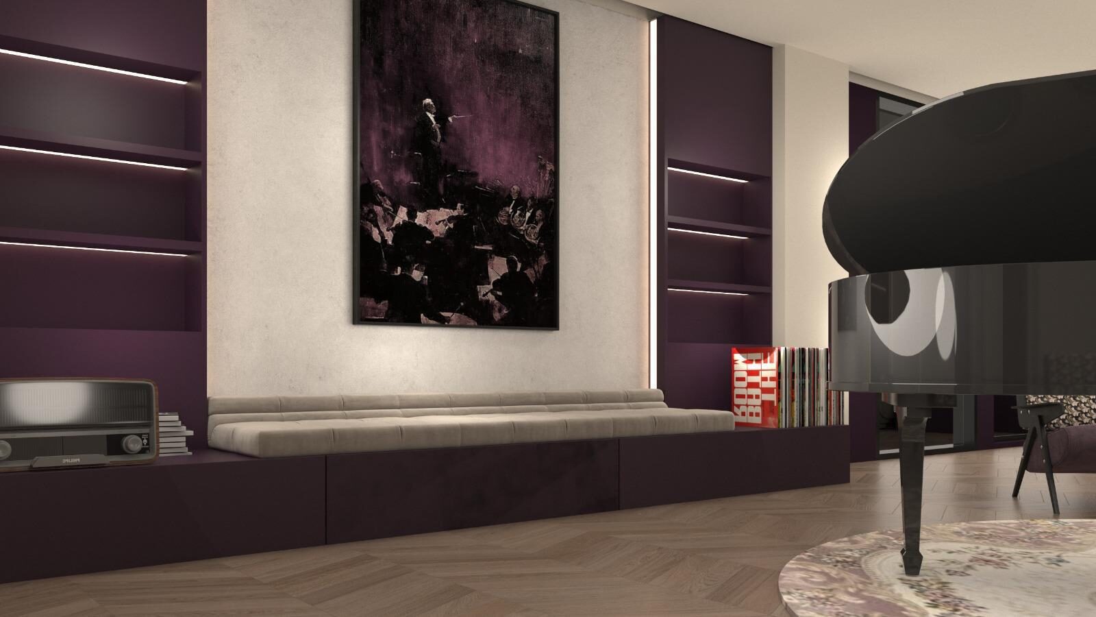 Grand piano in an elegant studio at Aria Music Academy